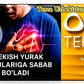 A rectangular product package or label for Terea Yellow, split into two main sections: the left side is black with a photo of a man clutching his chest and text in Uzbek, while the right side is bright yellow with the Terea logo and text. A circular 'IQOS Online Shop Dubai' mark appears on the left.