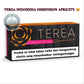 A box of Terea Dimensions Apricity tobacco product shown on a white background, with a circular '100% Oni In Solo Dubai' logo overlay and headline text at the top.