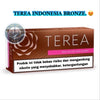 A box of Terea Indonesia Bronze nicotine pouches, featuring a brown and pink design with a prominent health warning label on the front. The image includes a blue text overlay at the top and a circular logo for 'IDG Online Shop Dubai' on the left.