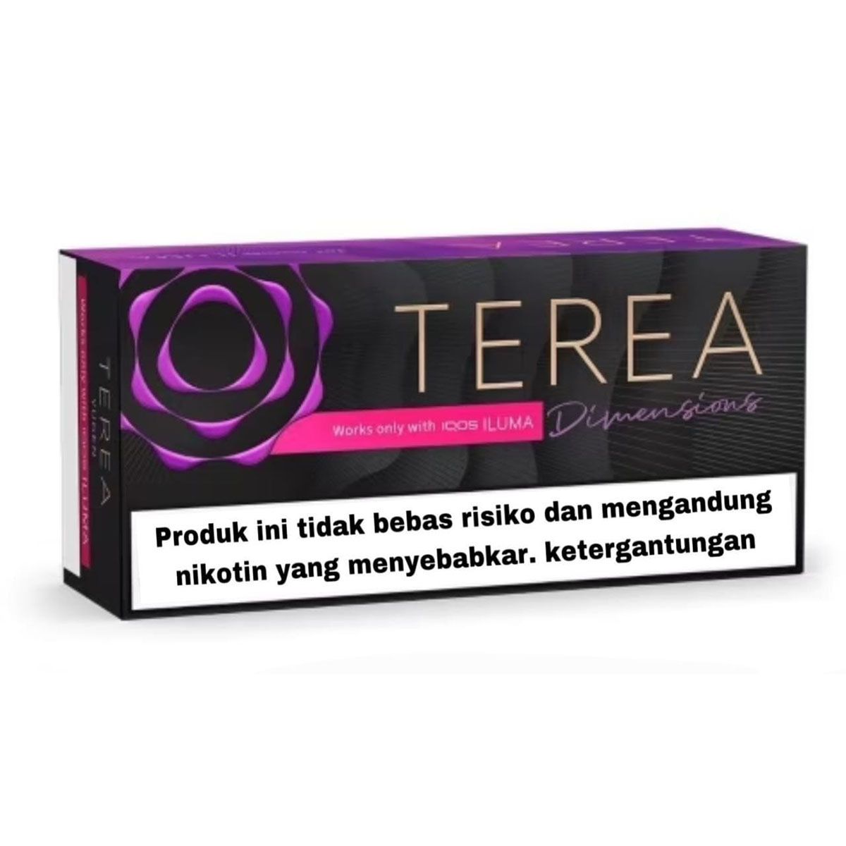 Terea Dimensions packaging with a purple rose design on a white background